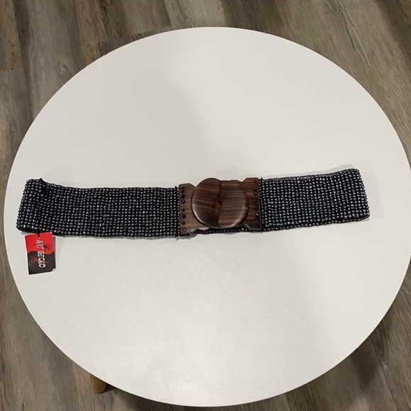 Belt Indonesian beaded wood clasp buckle handmade bohemian boho - Picture 2 of 12